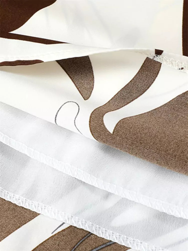 Hochtaillierter, fließender Chiffon-Midirock mit künstlerischem Tintenwasch-Print