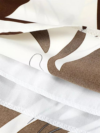 Hochtaillierter, fließender Chiffon-Midirock mit künstlerischem Tintenwasch-Print