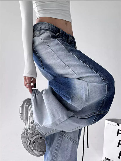 Vintage Jeans aus gewaschenem, geschwungenem Denim mit Farbverlauf für Damen