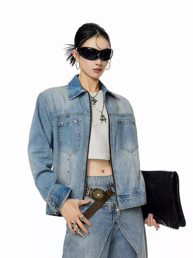 Vintage-Jeansjacke mit Nieten für Damen