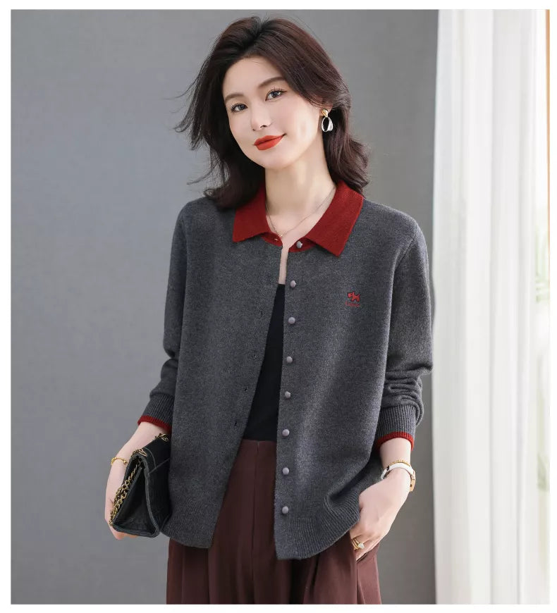 Cárdigan de punto con cuello en bloques de color para mujer