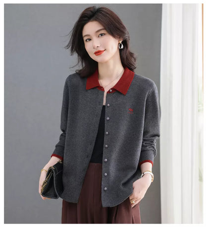 Cárdigan de punto con cuello en bloques de color para mujer