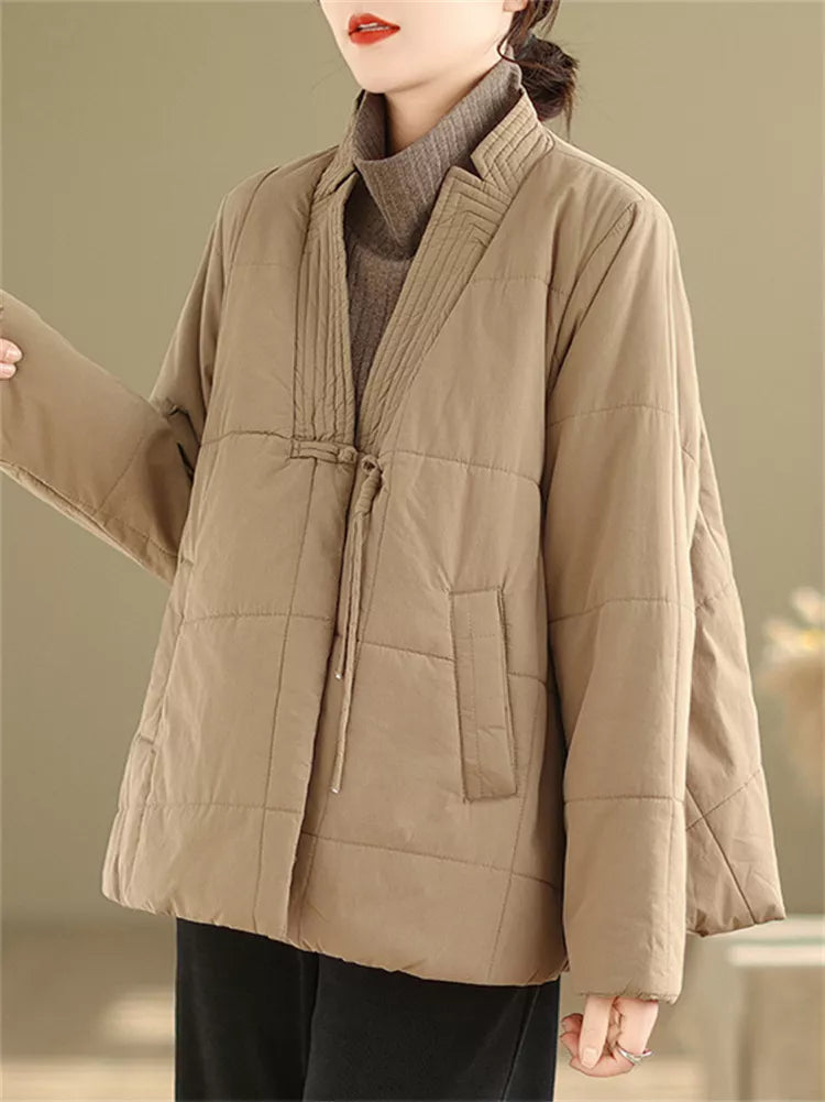 Vintage Chinese Style Hand-Finished Frog Button Padded Jacket for Women