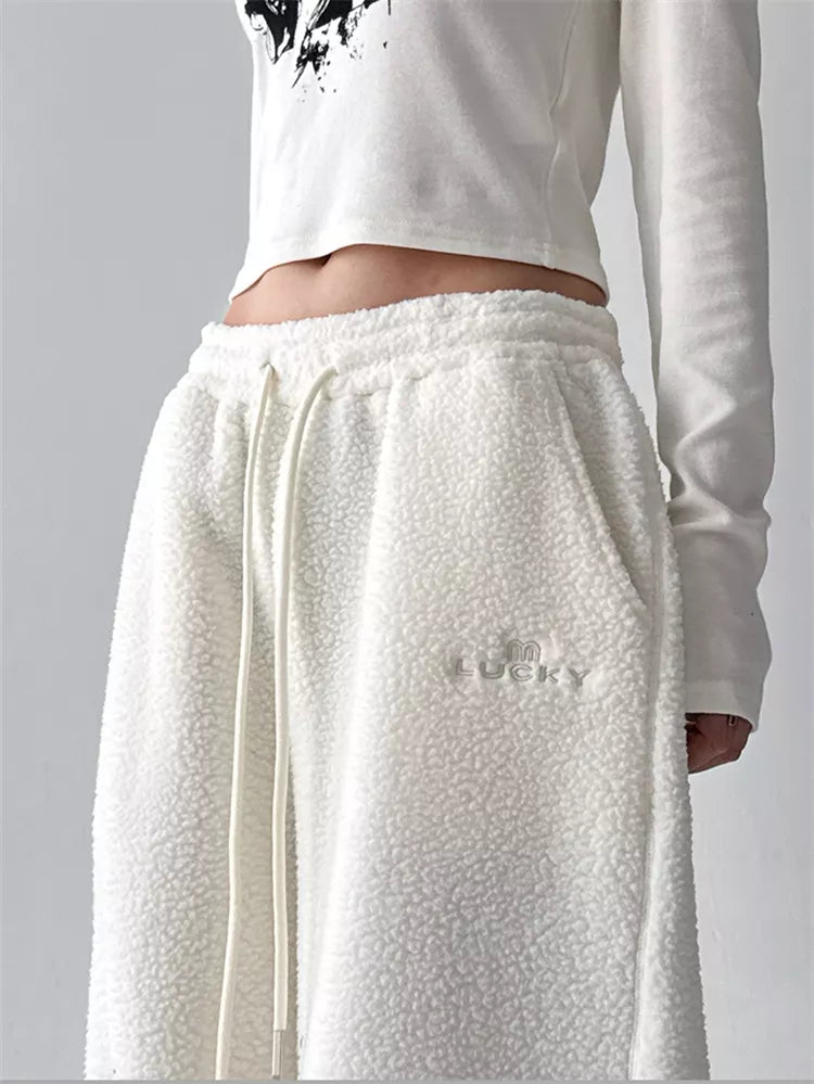 Pantalones anchos de sherpa sintética para mujer - Pantalones deportivos holgados y acogedores de felpa de peluche