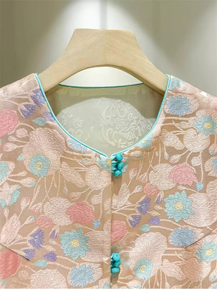 Pink Brocade Vest for Women – New Chinese Style Sleeveless Jacket
