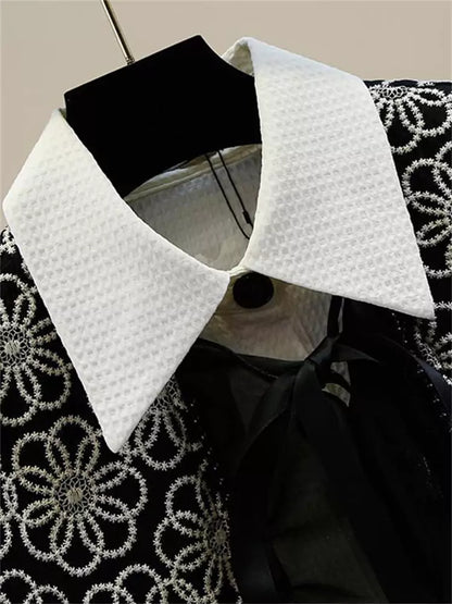 Süßes, besticktes Rüschenblusen-Set mit Bindecape für Damen – zweiteiliger Look