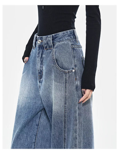 Vaqueros de pierna ancha con diseño curvo y deconstruido vintage para mujer