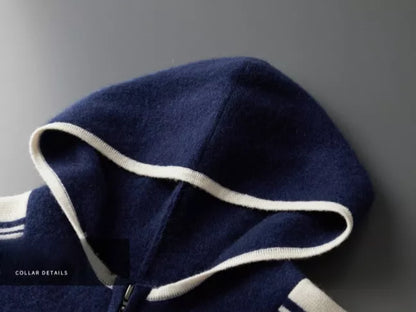 Men's Premium Pure Wool Knitted Tracksuit Set 2-Piece Striped Zip-Up Hoodie & Joggers