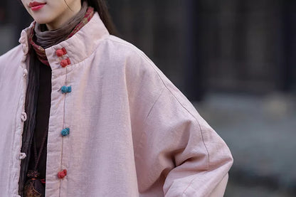Women's Vintage Cotton Linen Padded Jacket Chinese Style Frog Button Short Coat