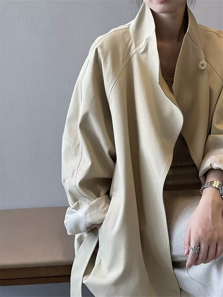 Vintage British Style Stand Collar Trench Coat for Women