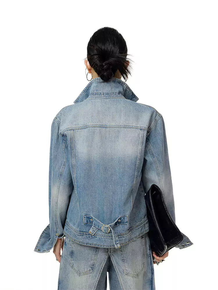 Vintage-Jeansjacke mit Nieten für Damen