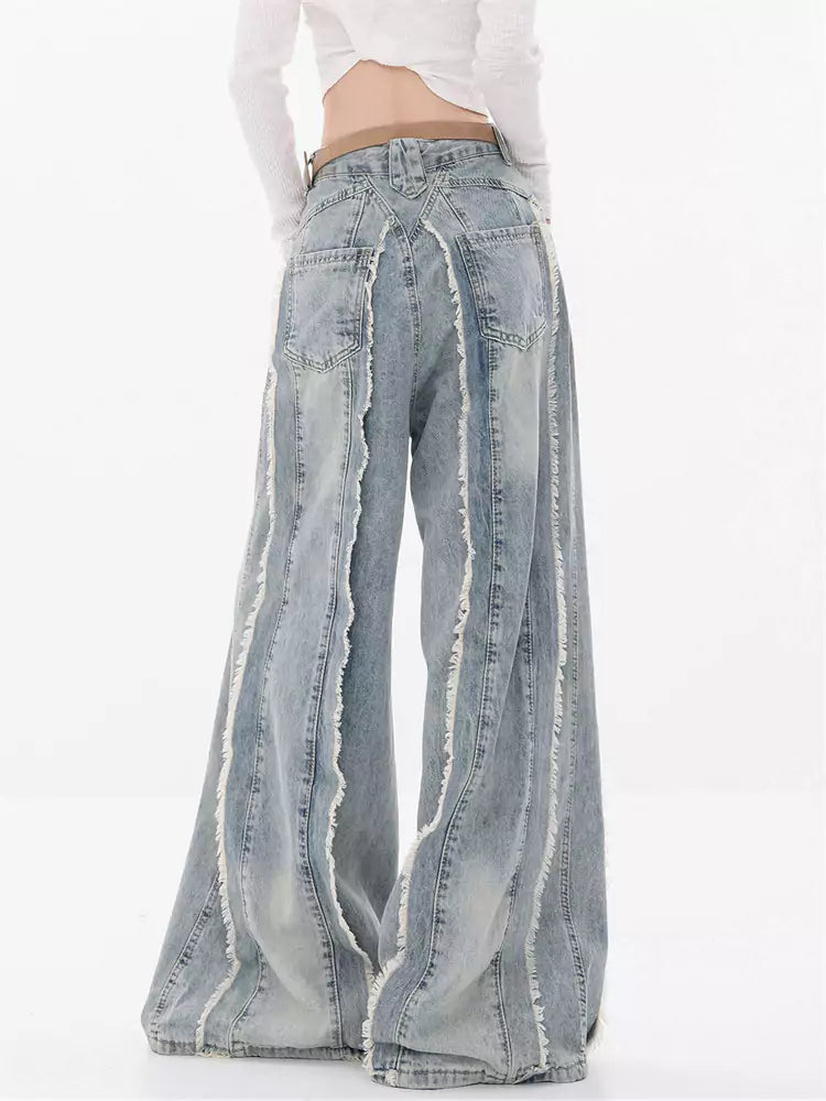 Pantalones vaqueros anchos con dobladillo sin rematar para mujer: pantalones holgados de pierna recta