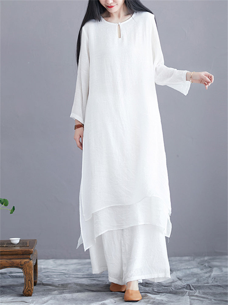 Vintage Ethnic Loose-Fit Two Piece Set with Zen-Inspired Design Sweet and Elegant