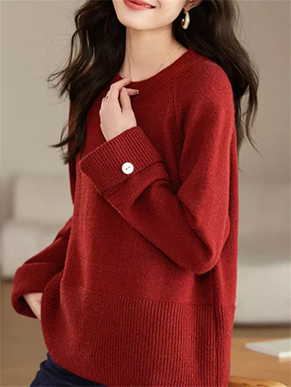 Suéter de punto rojo suelto, elegante y sin esfuerzo