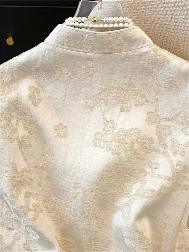 Chaleco elegante de jacquard con cuello redondo estilo chino para mujer
