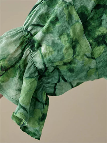 Sommerbluse für Damen aus Leinen mit V-Ausschnitt, Puppenkragen und langen Ärmeln, locker geschnitten, lässig und locker geschnitten