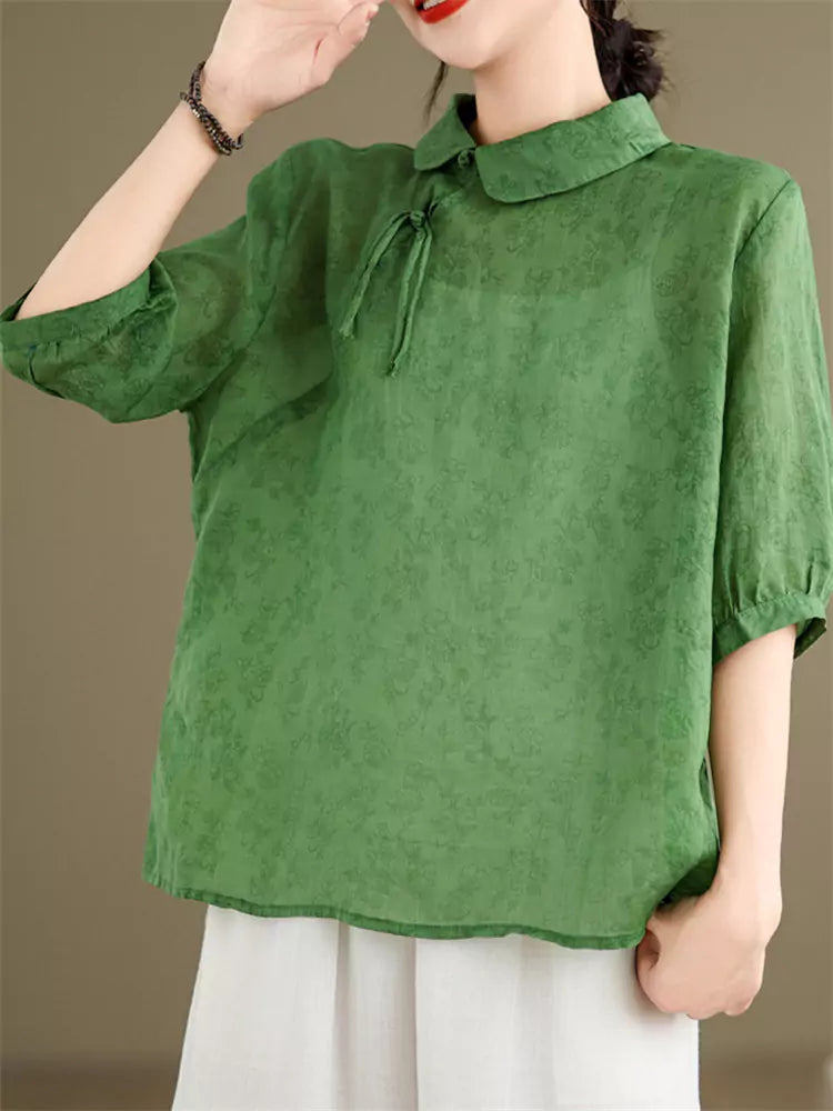 Elegant New Chinese Style Ramie Shirt for Women Half Sleeve