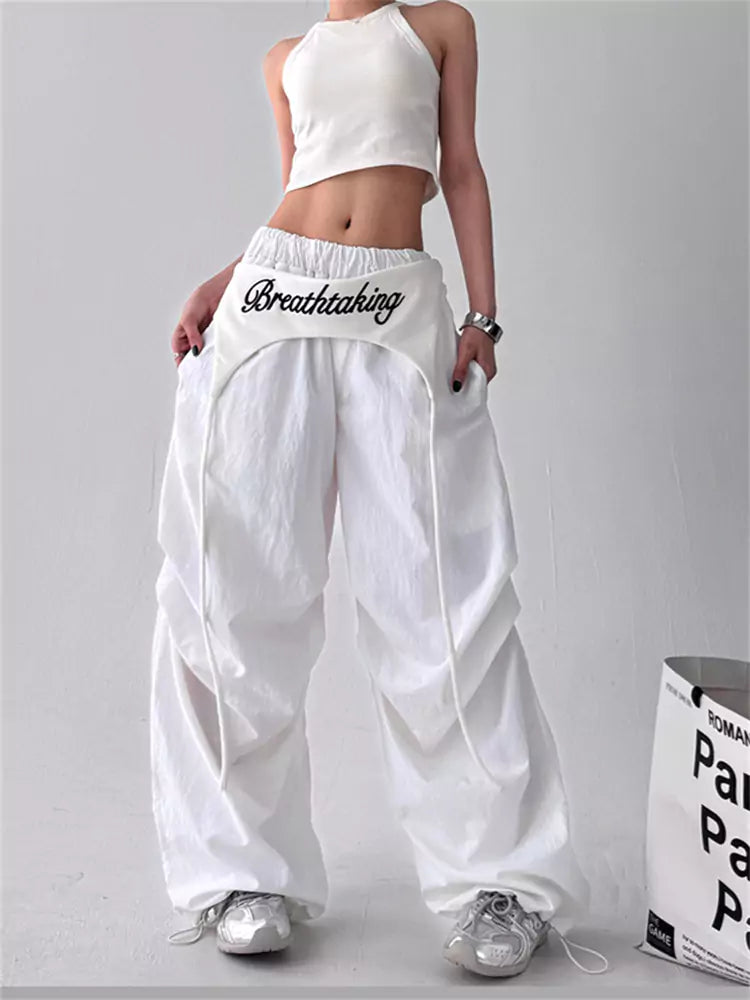 Pantalones anchos estilo jazz rojo vintage americano para mujer