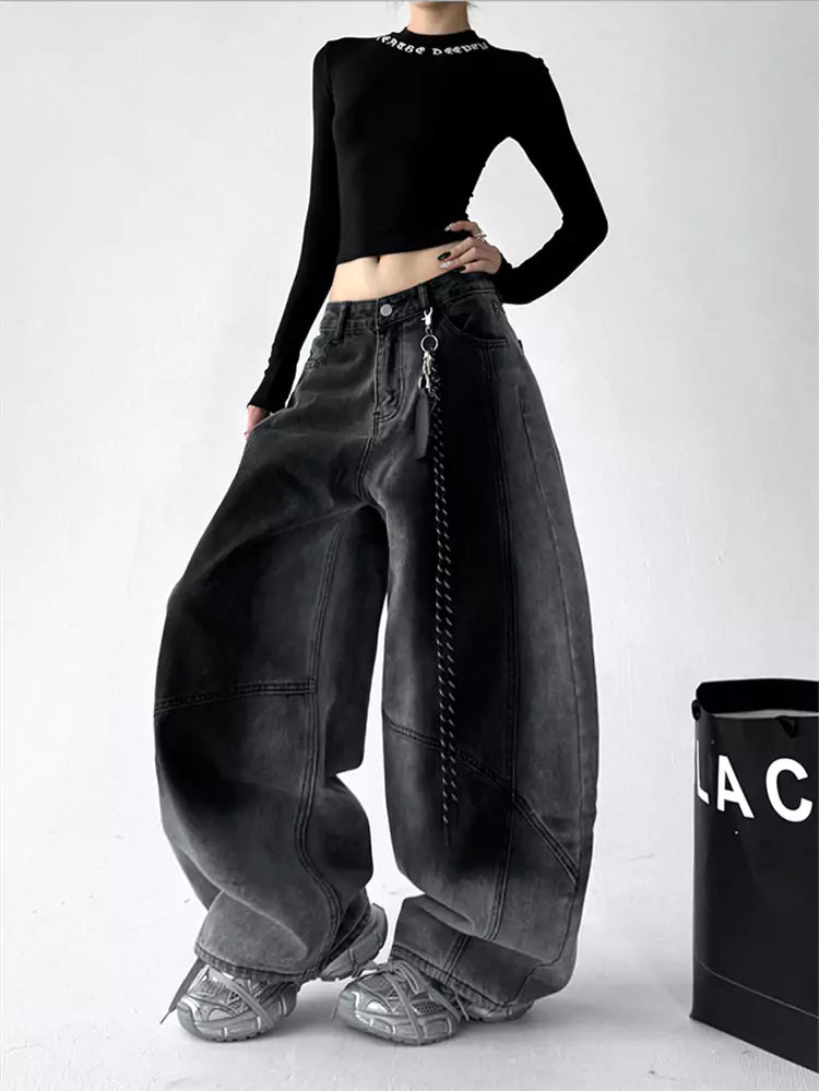 Vintage Jeans aus gewaschenem, geschwungenem Denim mit Farbverlauf für Damen