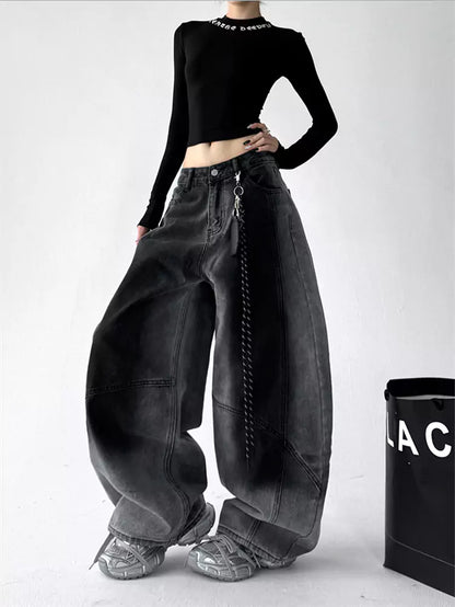 Vintage Jeans aus gewaschenem, geschwungenem Denim mit Farbverlauf für Damen