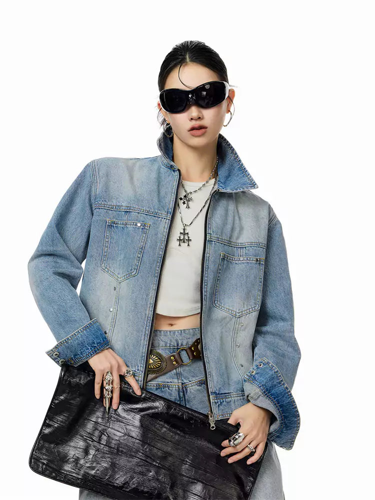 Vintage-Jeansjacke mit Nieten für Damen