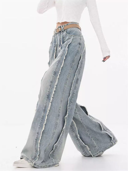 Pantalones vaqueros anchos con dobladillo sin rematar para mujer: pantalones holgados de pierna recta