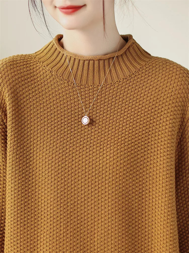 Suéter vintage de algodón con cuello alto para mujer