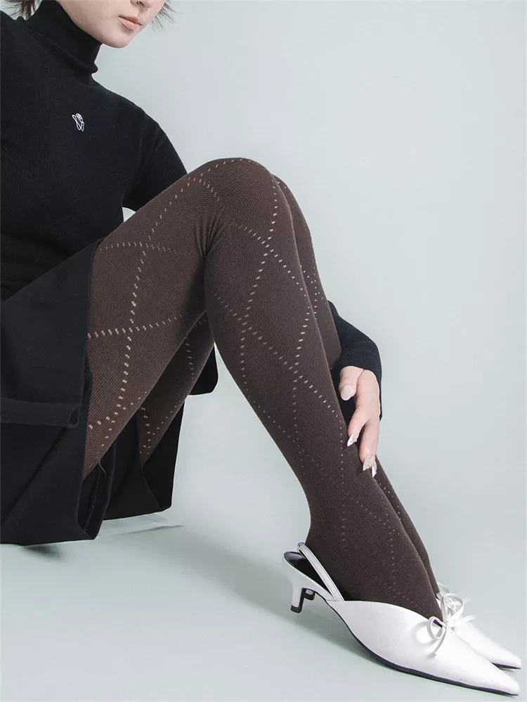 Autumn Winter Red Diamond Hollow Cotton Blend Warm Slim Tights for Women