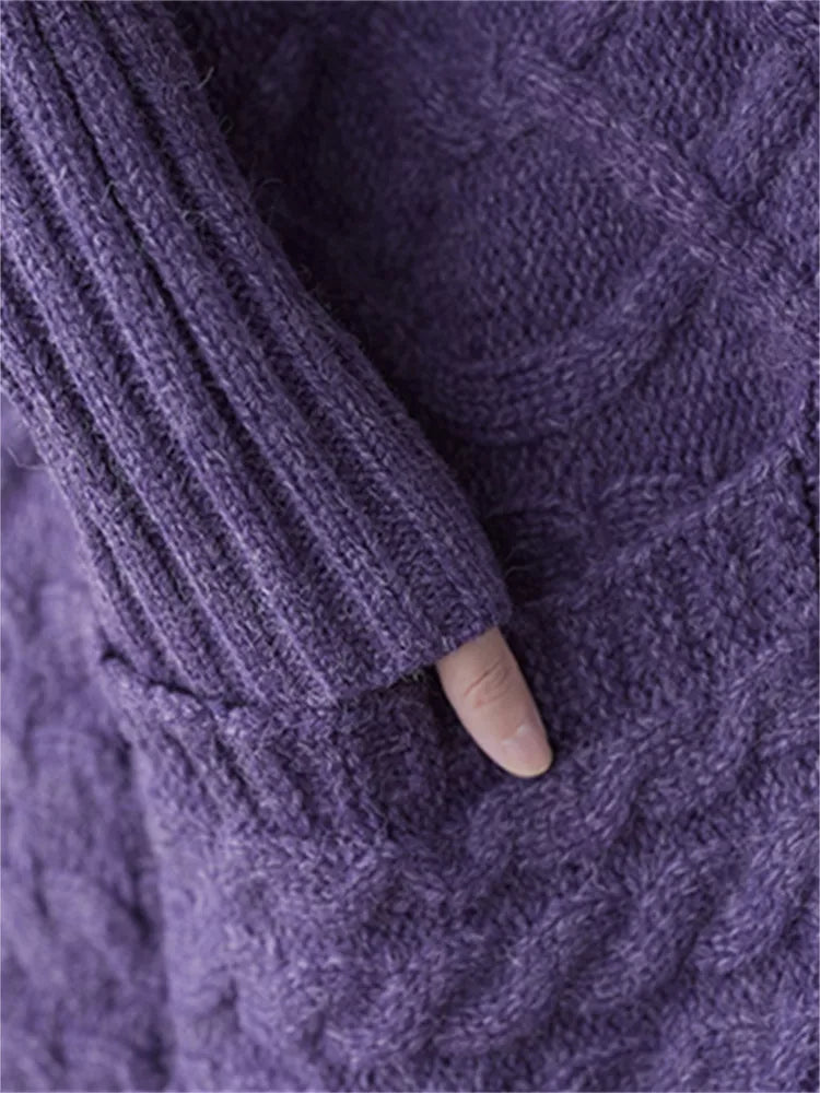 Fashion Purple Plus-Size Knit Cardigan for Women