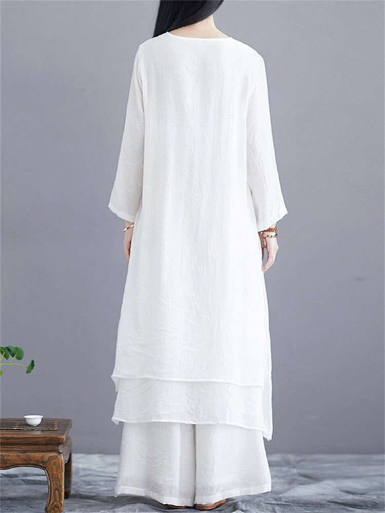 Vintage Ethnic Loose-Fit Two Piece Set with Zen-Inspired Design Sweet and Elegant