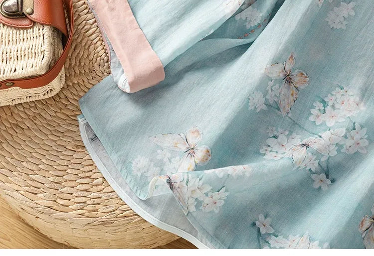 Floral Butterfly Print Three Quarter Sleeve Shirt