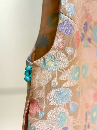 Rosa Brokatweste für Damen – Ärmellose Jacke im neuen chinesischen Stil