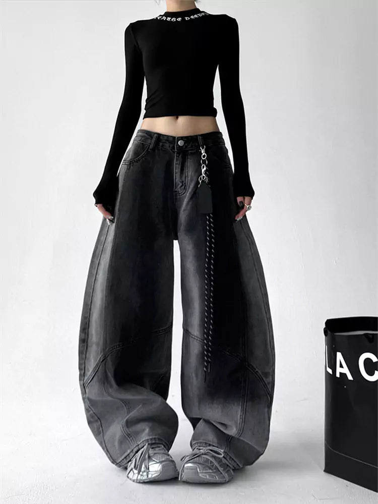 Vintage Jeans aus gewaschenem, geschwungenem Denim mit Farbverlauf für Damen