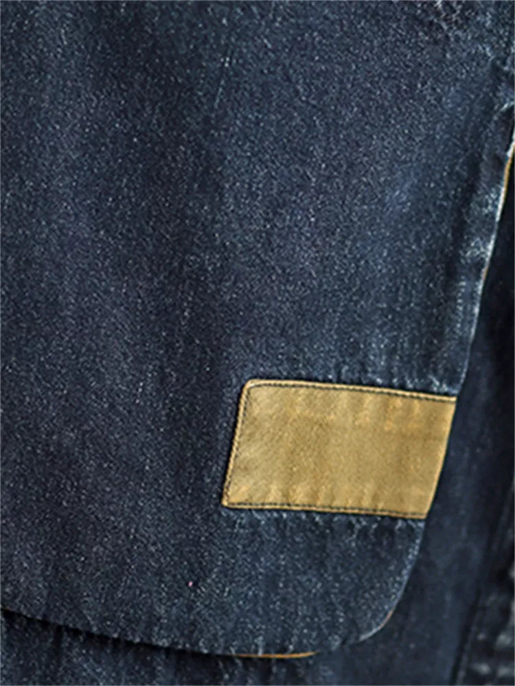 Vintage V-Neck Large-Pocket Denim Coat for Women