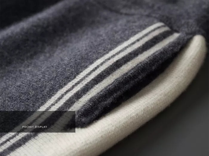 Men's Premium Pure Wool Knitted Tracksuit Set 2-Piece Striped Zip-Up Hoodie & Joggers