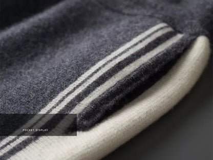 Men's Premium Pure Wool Knitted Tracksuit Set 2-Piece Striped Zip-Up Hoodie & Joggers