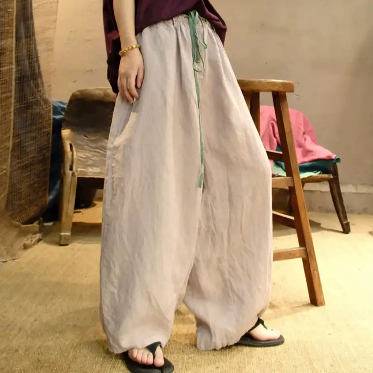 Retro Linen Wide-Leg Pants for Women
