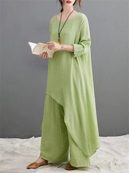 Conjunto de meditación zen china para mujer, de algodón y lino, con diseño de inspiración budista.