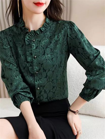 Elegantes, strukturiertes Hemd mit Rüschensaum für Damen