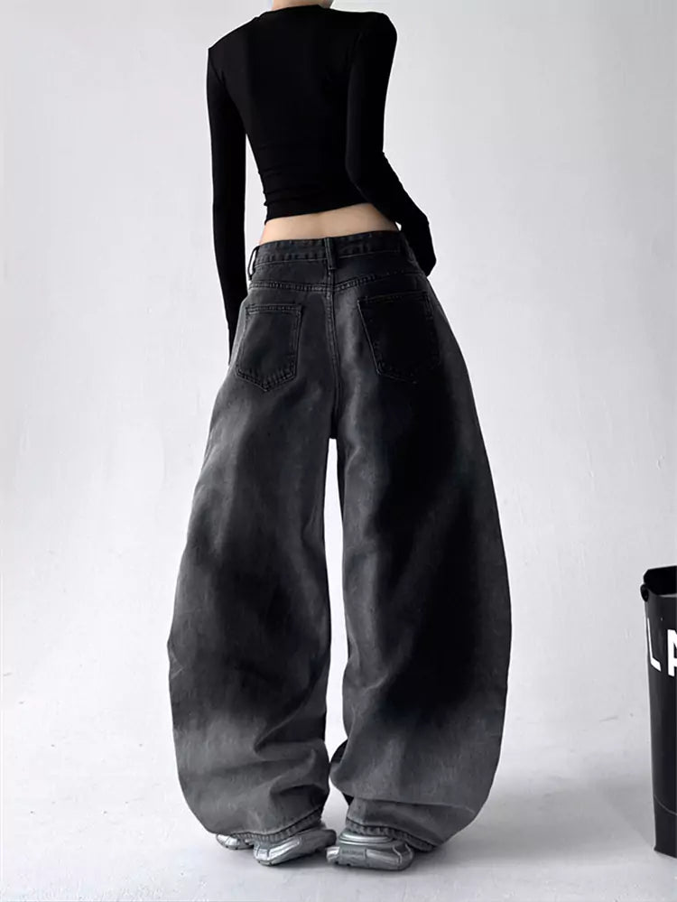 Vintage Jeans aus gewaschenem, geschwungenem Denim mit Farbverlauf für Damen