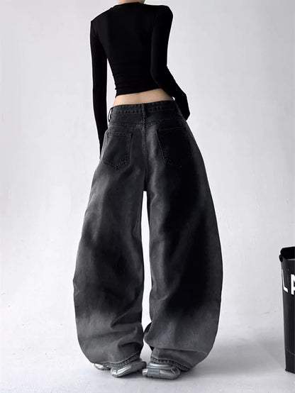 Vintage Jeans aus gewaschenem, geschwungenem Denim mit Farbverlauf für Damen