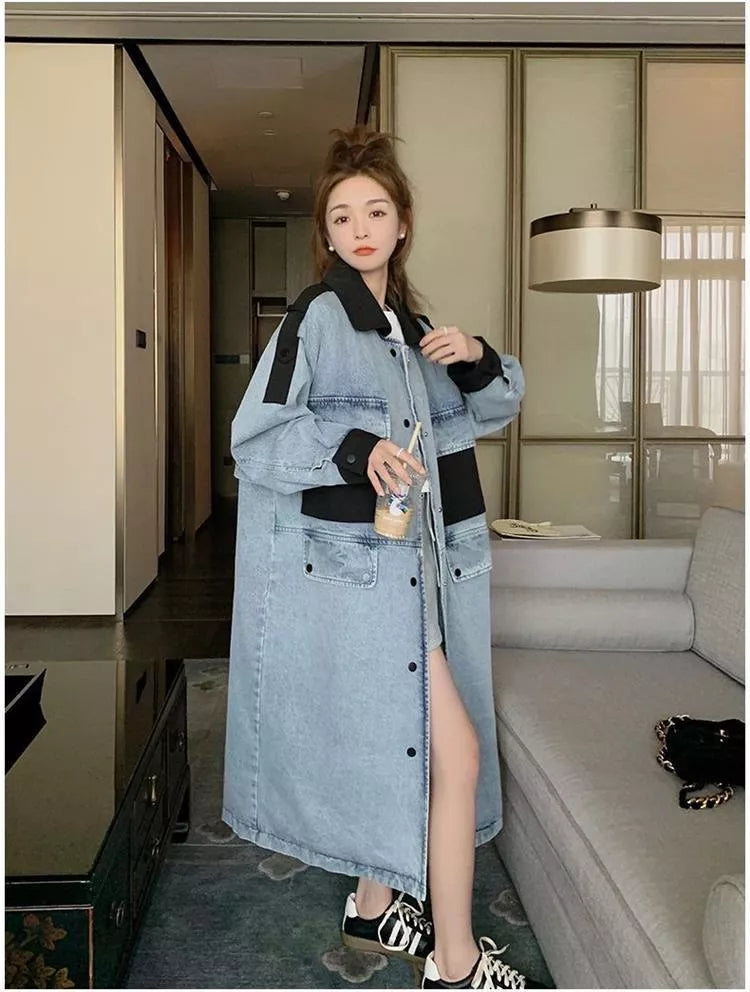 Long Denim Trench Coat for Women