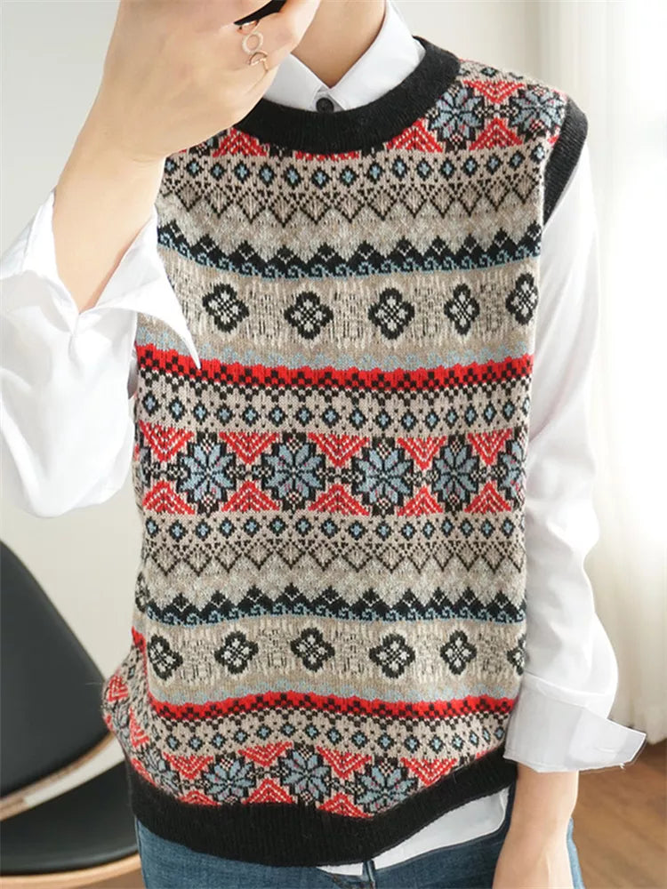 90s Vintage Style Geometric Sweater Tank - Preppy Academia Aesthetic