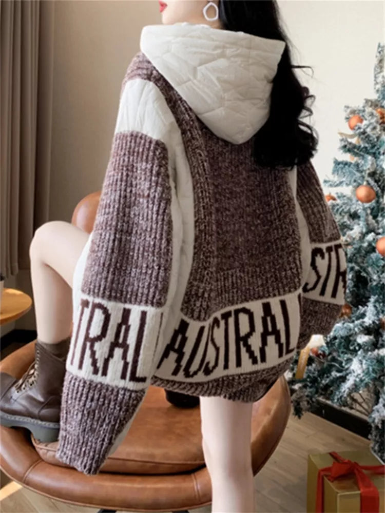Oversized Color-block Hooded Sweater - Graphic Sleeve Streetwear Pullover