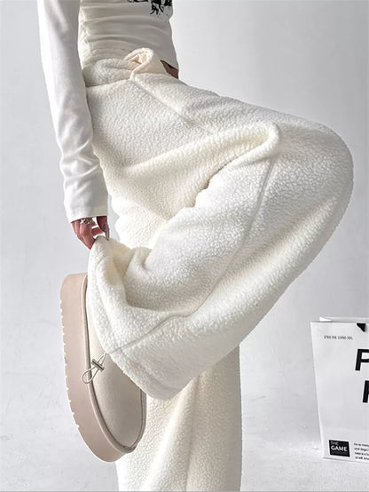 Pantalones anchos de sherpa sintética para mujer - Pantalones deportivos holgados y acogedores de felpa de peluche