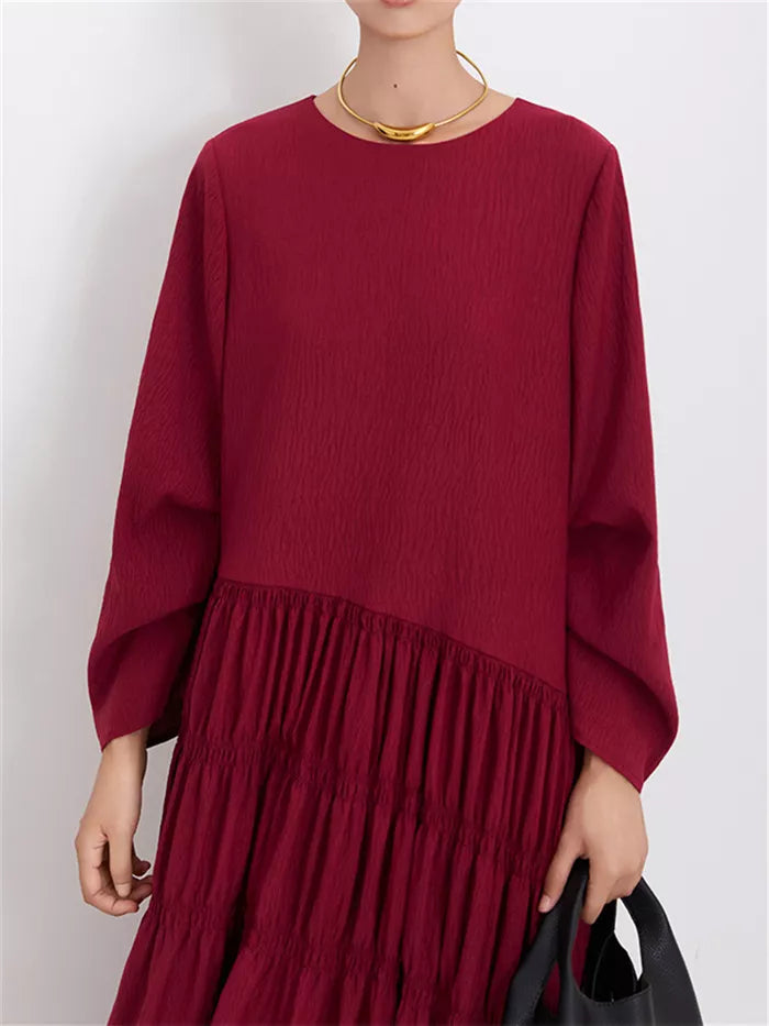 Women's Burgundy Crinkled Texture Maxi Dress