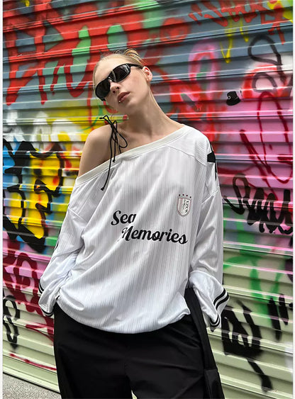 Vintage Star One-Shoulder Letter Print Slouchy Sweatshirt