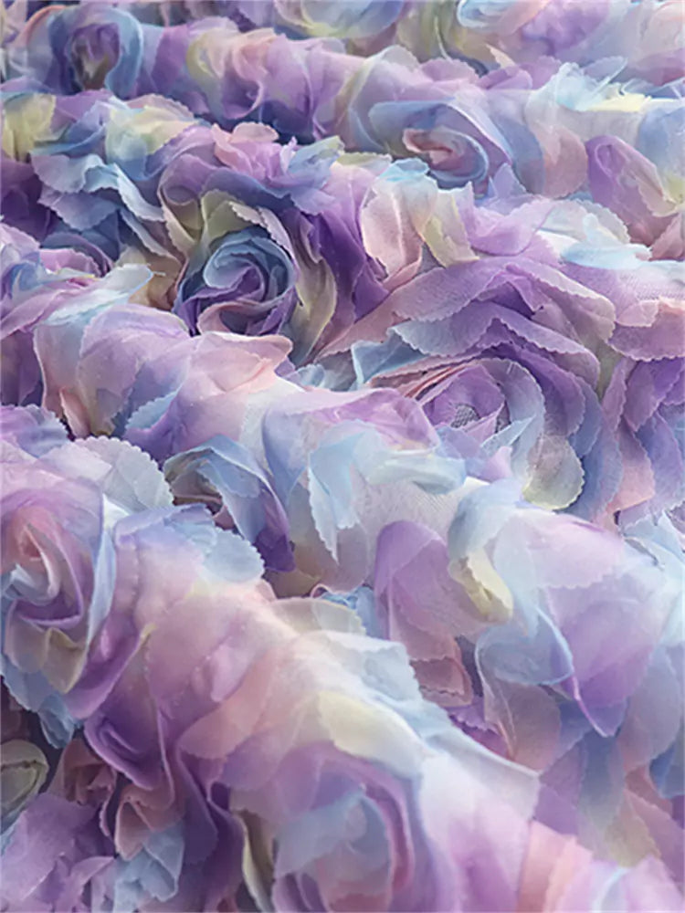 Elegant Fairy-Style Long Tulle Skirt with 3D Floral Details
