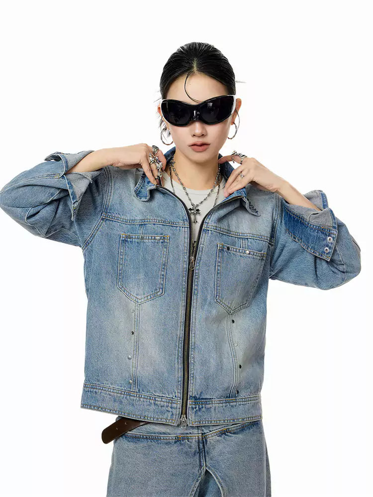Vintage-Jeansjacke mit Nieten für Damen