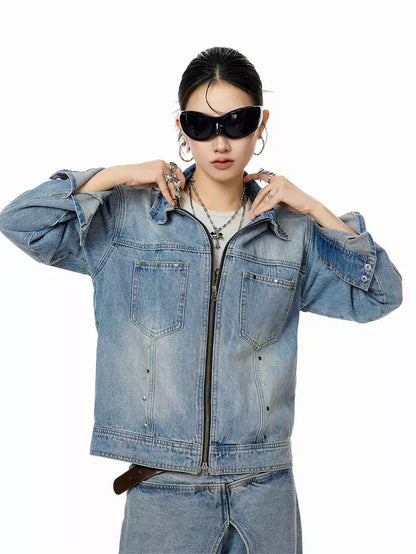 Vintage-Jeansjacke mit Nieten für Damen